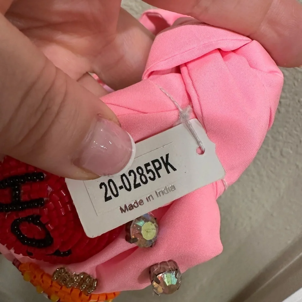 Pink Beaded Headband with Festive Holiday Ornaments